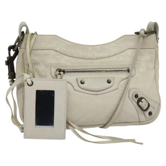 BALENCIAGA The Hip Shoulder Bag Leather White 242803 Auth fm4372V - Picture 1 of 15